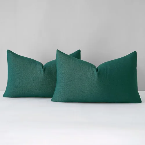 Miniatura 37 de Mixhug Juego de 2 fundas de almohada decorativas de lino para sofá y cama, cojín lumbar, color marrón claro, 12 x 20 pulgadas