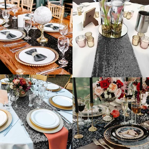 Miniatura 6 de 12 Paquetes de Caminos de Mesa con Lentejuelas Brillantes para Comedor para Cumpleaños, Bodas, Compromisos, Nupciales, Baby Shower, Despedida