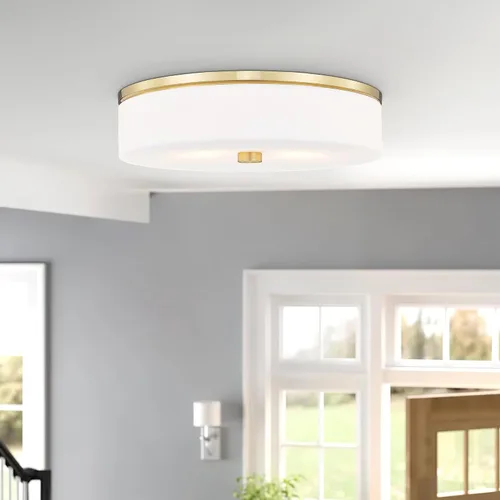 Miniatura 9 de LMS Lámpara de techo empotrada, moderna lámpara de techo de baño dorada cepillada con tambor blanco lechoso pantalla acrílica para cocina, sala