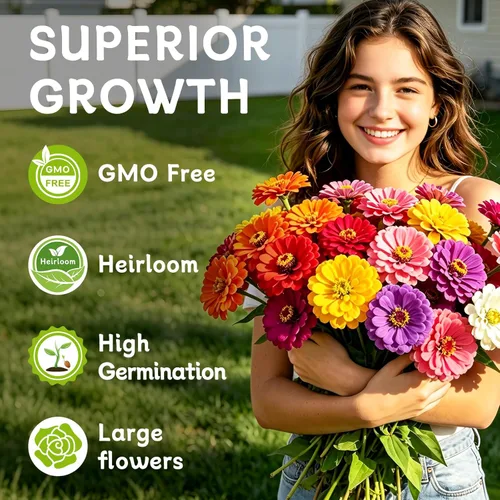 Miniatura 3 de LUOJIBIE Semillas de Zinnia para 2026, más de 6,000 semillas de zinnia gigante de California a granel, semillas de zinnia de doble dalia