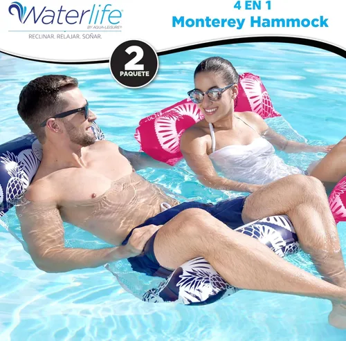 Miniatura 2 de Waterlife - Paquetes de 2-3-4 hamacas de piscina 4 en 1, flotador de silla de piscina inflable, hamaca de agua