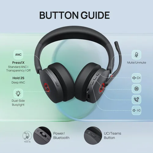 Miniatura 8 de Yealink WH68 Hybrid DECT 6.0 & Bluetooth - Auriculares inalámbricos con soporte de carga, auriculares de oficina ANC de grado empresarial, rango