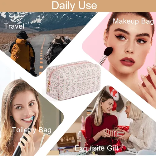 Miniatura 6 de Bolsa de maquillaje de viaje para mujeres y niñas, bolsa de maquillaje con cremallera, flores florales, organizador de maquillaje, bolsa de tela