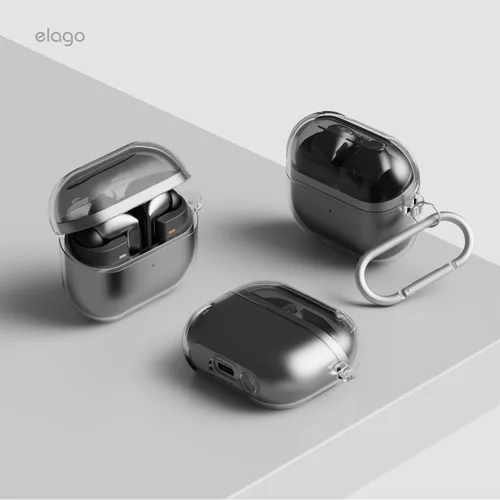 Miniatura 9 de elago Compatible con Samsung Galaxy Buds 3 Pro y 3 y 3 FE, funda transparente con mosquetón, cubierta de TPU premium, carga inalámbrica, accesorios