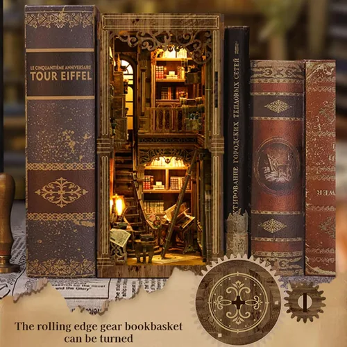 Miniatura 2 de ISSEVE Kit de Rincón de Libros, Rompecabezas de Madera 3D DIY Casa de Muñecas Booknook para Adultos, Kit de Casa en Miniatura Diminuta Decoración
