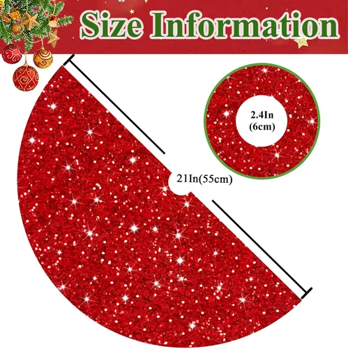 Miniatura 4 de MODFUNS Falda Roja para Árbol de Navidad Mini Faldas con Purpurina para Árbol de 21 Pulgadas Falda para Árbol de Navidad con Lentejuelas Tapete