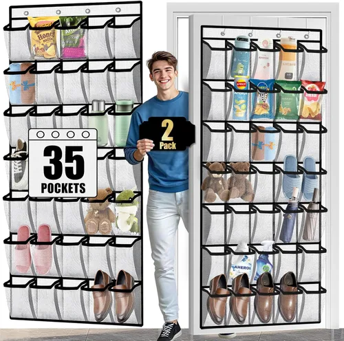 Miniatura 9 de Aheroi Organizador grande con 35 bolsillos para colgar sobre la puerta, organizador de zapatos colgante con bolsillos de malla transpirable