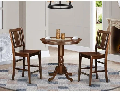 Miniatura 2 de East West Furniture JABU3-MAH-W Juego de mesa de comedor de 3 piezas de altura de mostrador contiene una mesa de cocina redonda con pedestal y 2