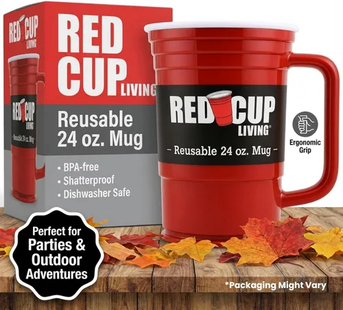 Miniatura 2 de Red Cup Living Vaso de vidrio de fiesta de 24 onzas – Taza de fiesta irrompible reutilizable para bebidas frías y calientes, vasos de verano