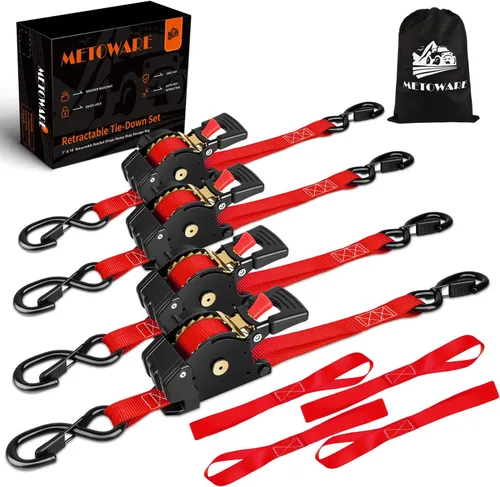 Miniatura 16 de METOWARE Correas de trinquete retráctiles (paquete de 2) – 1 pulgada x 10 pies (1500 libras de resistencia a la rotura) – Correas de amarre