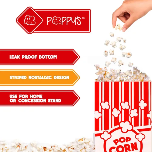 Miniatura 4 de Bolsas de Papel para Palomitas de Maíz Poppy's – 25 Bolsas de Grado Comercial de 2 oz, Accesorios para Máquina de Palomitas para Barras