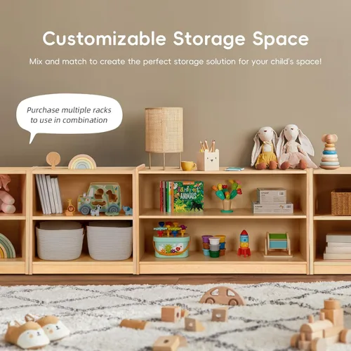 Miniatura 8 de OOOK Estante Montessori, organizadores y almacenamiento de juguetes, estantería de 2 niveles para niños pequeños, adecuada para aula, jardín