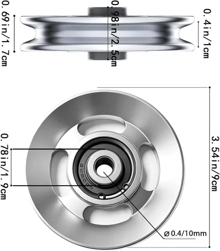 Miniatura 2 de BESTEEL Rueda universal de polea de aluminio de 3.543 in para equipos de gimnasio, pieza de repuesto de máquina de cable silenciosa, resistente