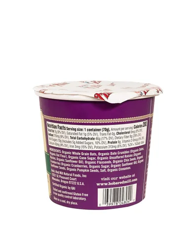 Miniatura 6 de Bob's Red Mill Taza de avena orgánica sin gluten, frutas y semillas, 2.47 onzas (paquete de 12)