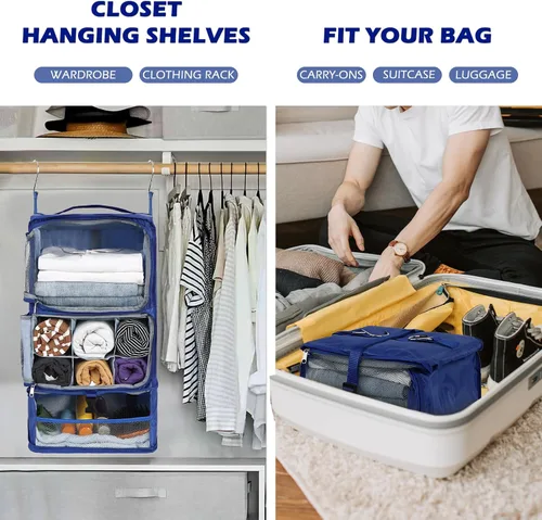 Miniatura 3 de Surblue Estantes colgantes Bolsa de almacenamiento de viaje Cubo de embalaje de compresión para maleta plegable con capa de extensión de gran