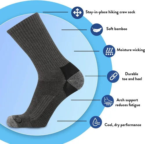 Miniatura 7 de Chill Boys Calcetines de bambú para hombre, 2 pares de calcetines de bambú que absorben la humedad, color gris, de peso medio