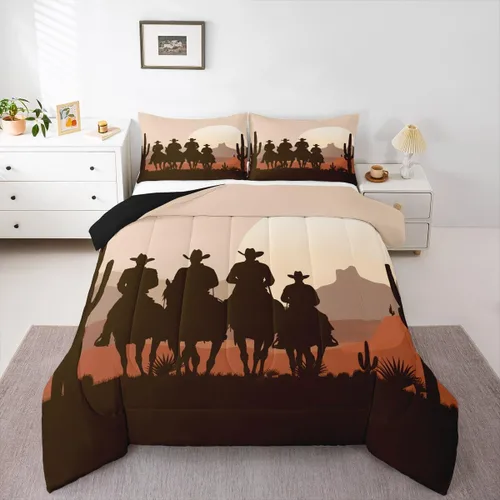 Miniatura 14 de Homewish Juego de edredón de vaquera occidental, tamaño individual, juego de ropa de cama de dibujo de cactus del desierto de caballo salvaje