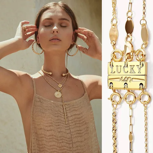 Miniatura 4 de kcctoo Collar con cierre de capas para mujer, separadores de joyería de oro de 18 quilates y plata, cierre magnético de collar múltiple para mujer