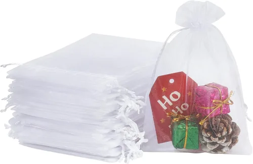 Paquete de 100 bolsas de organza de HRX, 3.9 x 5.9 pulgadas, para regalos de Navidad, bodas, bolsos con cordón de regalo, bolsas de joyería, bolsas