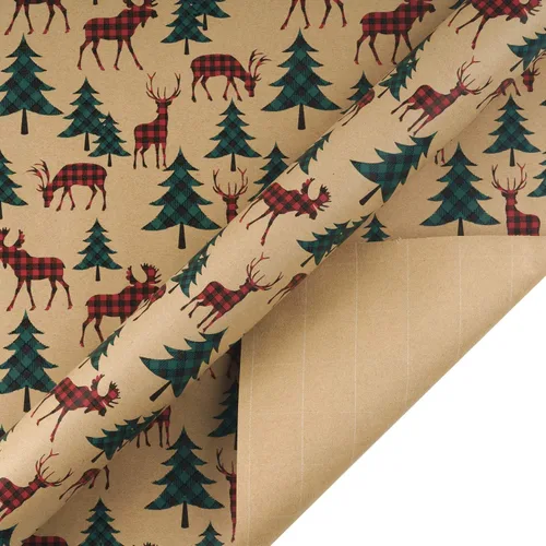 Miniatura 6 de RUSPEPA Papel de envolver de Navidad, papel kraft – Diseño a cuadros rojos y verdes – 4 rollos – 30 pulgadas x 10 pies por rollo Rojo Plaid