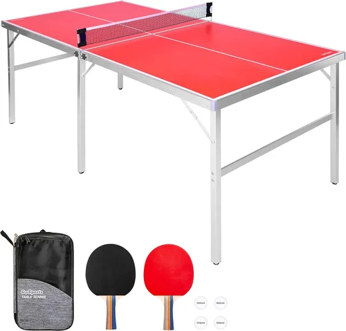 GoSports - Juego de tenis de mesa de tamaño mediano – Rojo o azul – Juego de tenis de mesa portátil para interiores y exteriores con red, 2 raquetas