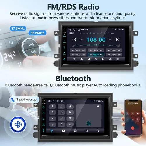 Miniatura 4 de 2+64G Radio estéreo para coche para Ford F150 con CarPlay inalámbrico Android Auto 7 "pantalla táctil Bluetooth audio con navegación GPS espejo