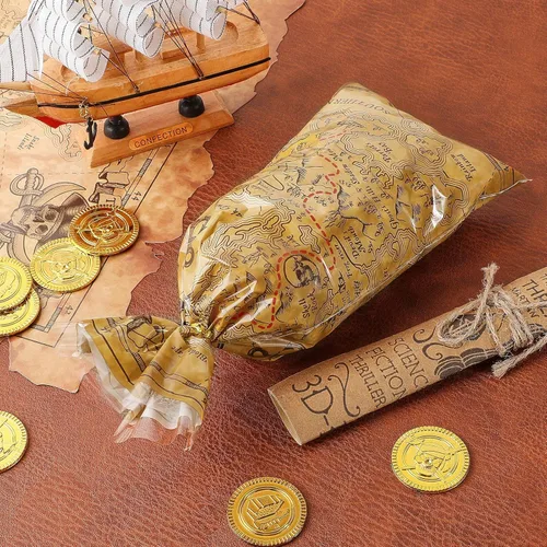 Miniatura 4 de Epakh Bolsas de violonchelo para fiesta pirata, mapa del tesoro y bolsas temáticas de isla con lazos dorados para fiestas de cumpleaños