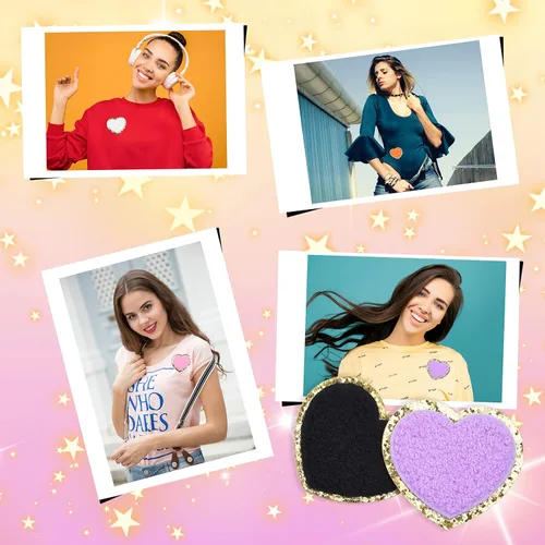 Miniatura 7 de Kare & Kind Parches bordados de chenilla con forma de corazón para planchar para ropa, camisas, uniformes, vestidos, chaquetas, bolsos, sombreros