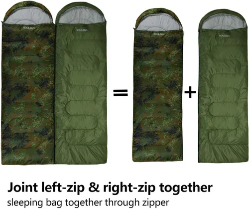 Miniatura 7 de Saco de dormir de 3 a 4 estaciones para adultos y niños, bolsa de camping ligera y cálida para clima frío con saco de compresión impermeable - Verde