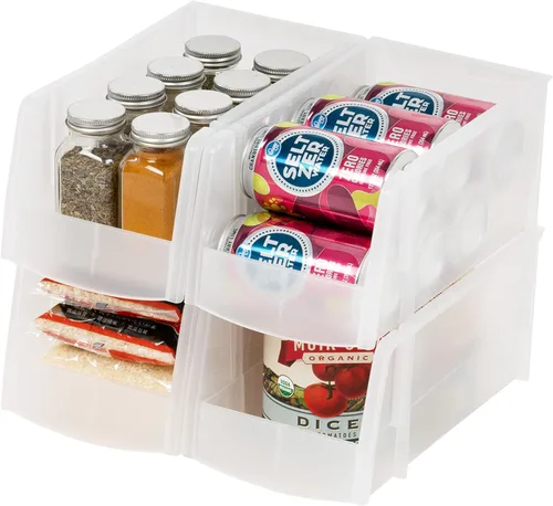 Miniatura 11 de IRIS USA Contenedores de almacenamiento de plástico transparentes apilables, X Grande - Paquete de 4, Organizador de cocina, despensa, armario