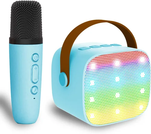 Karaoke Machine for Kids, Mini Karaoke Machine for Kids Adults, Portable Bluetooth Speaker with 1 Wireless Microphones, Christmas Birthday Toys