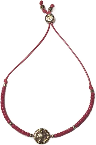 Tory Burch Pulsera deslizante para mujer con logotipo de cuerda roja y tono dorado tory 142015, Sin gemas.