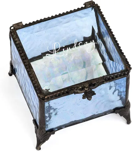 Miniatura 6 de Caja de cristal azul personalizada, vitrina decorativa para tocador, organizador de joyas, regalo de recuerdo para ella, niña, mujer, decoración