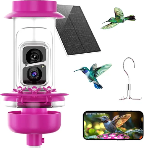 Miniatura 11 de Soliom Comedero de colibríes con cámara, comedero inteligente para pájaros con vista en vivo 2K, identificación de especies AI, a prueba de fugas