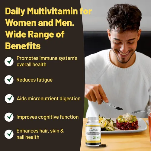 Miniatura 2 de Multivitamínicos y minerales veganos con vitamina B12, D3 y K2. 180 tabletas multivitamínicas - suministro de 6 meses. Vitaminas para veganos