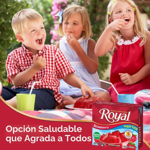 Miniatura 7 de Royal Gelatina sin azúcar, paquete variado de 12-3 cajas cada una, fresa, lima, naranja y cereza, para hacer postres de gelatina bajos