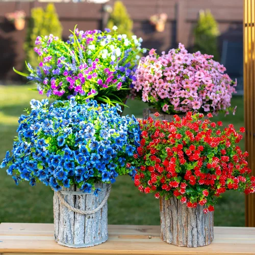 Miniatura 8 de Axylex - Flores Artificiales para Exteriores, Plantas Falsas - 16 Paquetes de Verdería Artificial para Exteriores, Arbustos de Boj de Plástico Sin