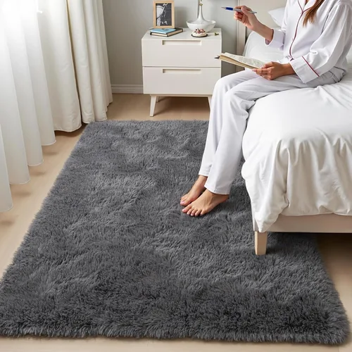 Miniatura 71 de Zentavio Alfombras de área para sala de estar, alfombras grises para dormitorio, alfombra de 4 x 6, alfombra mullida, peluda y suave, shag estética