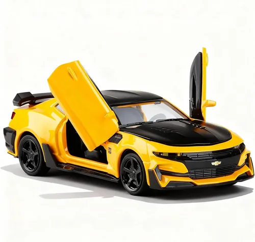 Miniatura 8 de BDTCTK 1/24 Camaro Bumblebee Modelo de Coche de Juguete, Aleación de Zinc Fundido a Presión, Coche de Juguete con Sonido y Luz para Niños, Niños