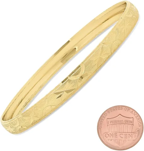 Miniatura 2 de 14k Gold Plated Step Edged Stackable Bangle Bracelet wEtched Stars & Moons + Jewelry Cloth & Pouch