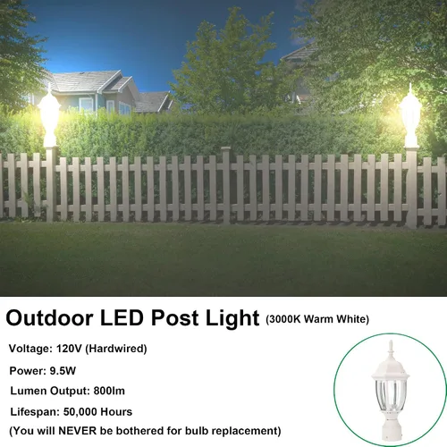 Miniatura 4 de LIT-PaTH Accesorio de iluminación LED para exteriores, farol de poste, 9.5 W, 800 lúmenes, blanco cálido de 3000 K, carcasa de aluminio más vidrio
