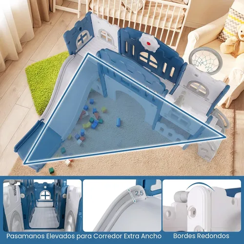 Miniatura 8 de Costzon Juego de tobogán infantil 8 en 1, tobogán independiente para niños con túnel, aro de baloncesto, juego de tobogán escalador para niños de 1