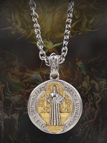 Miniatura 2 de Titanium Stainless Steel Cross Saint Benedict Medal Pendant Necklace for Men Women70cm Chain