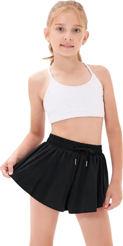 Stelle Pantalones cortos fluidos con bolsillos para niñas, falda atlética para correr, cintura alta, mariposa, 2 en 1, pantalones cortos deportivos