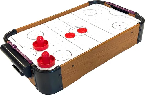 Tradeopia Mini juego de hockey de aire de madera portátil con 2 huelguistas y 2 discos - hockey de aire de mesa