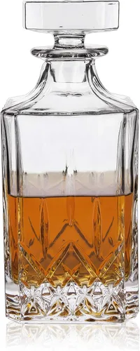 Miniatura 10 de Viski Seneca - Decantador de whisky de cristal facetado con tapón, elegante decantador de licor para bourbon, whisky, bebidas espirituosas, regalos