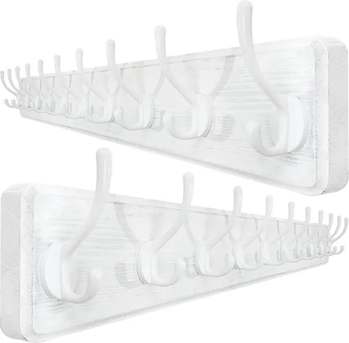 Miniatura 17 de WEBI Perchero de Abrigo Montado en Pared, Ganchos de Abrigo Montados en Pared, 16" de Agujero a Agujero, Colgador de Abrigo de Pared, Riel de Madera