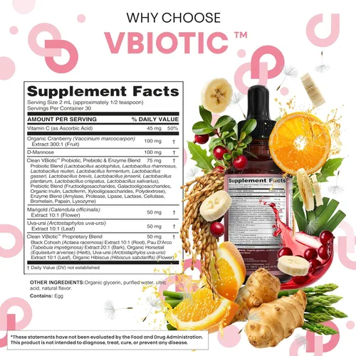 Miniatura 5 de VBiotic Gotas Líquidas Probióticas Vaginales para Mujeres Probióticos para Mujeres Suplemento de Salud Vaginal de Uva Ursi, Cola de Caballo