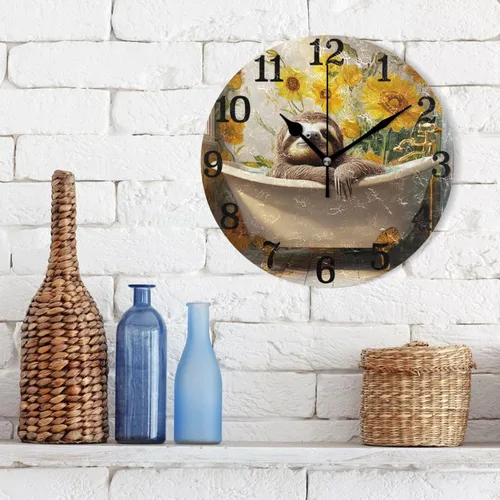 Miniatura 3 de Reloj de pared redondo de 10 pulgadas atómico sin tictac dulce perezoso retro bañera creativo para oficina hotel oficina reloj para cocina de pared