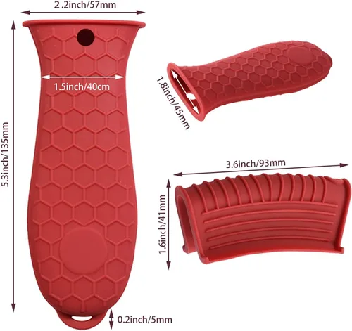 Miniatura 2 de HZMM Paquete de 4 soportes de silicona para mango caliente, soporte para ollas de hierro fundido, fundas de agarre antideslizantes resistentes al